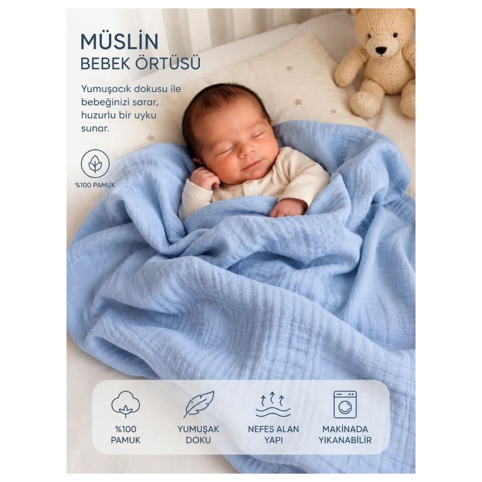 Dery Collection Müslin Bebek Örtüsü %100 pamuk 90x100