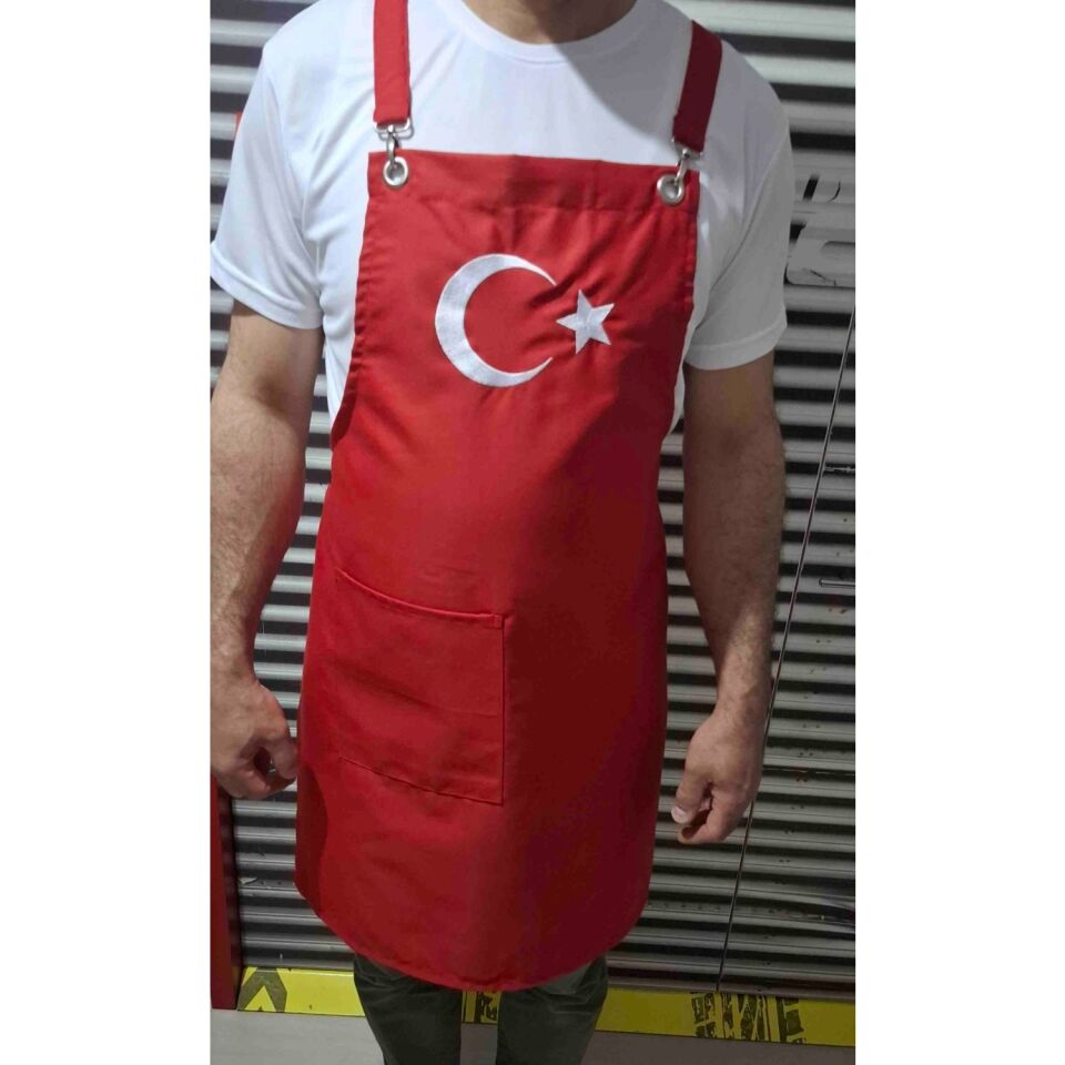 Mutfak Önlüğü Nakışlı çapraz askılı leke ve sıvı itici kumaş