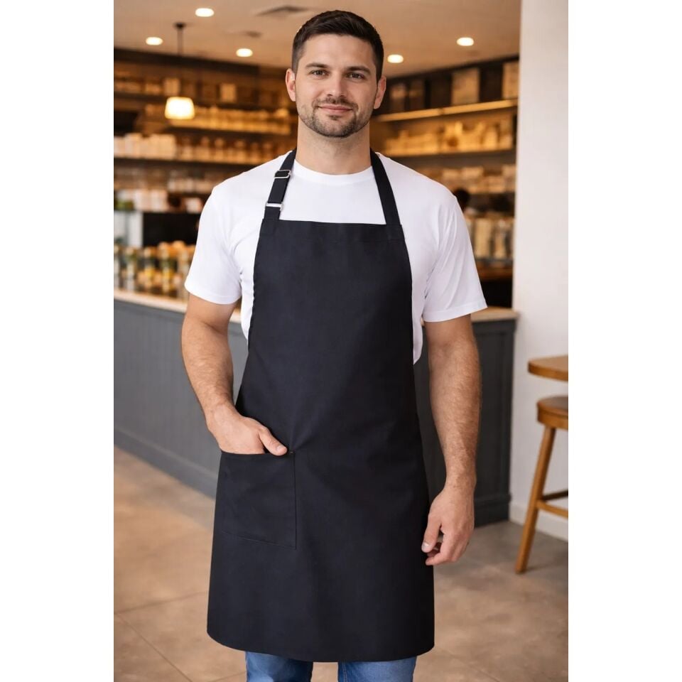 Dery Collection Siyah Mutfak Önlüğü ayar askili leke ve sıvı itici