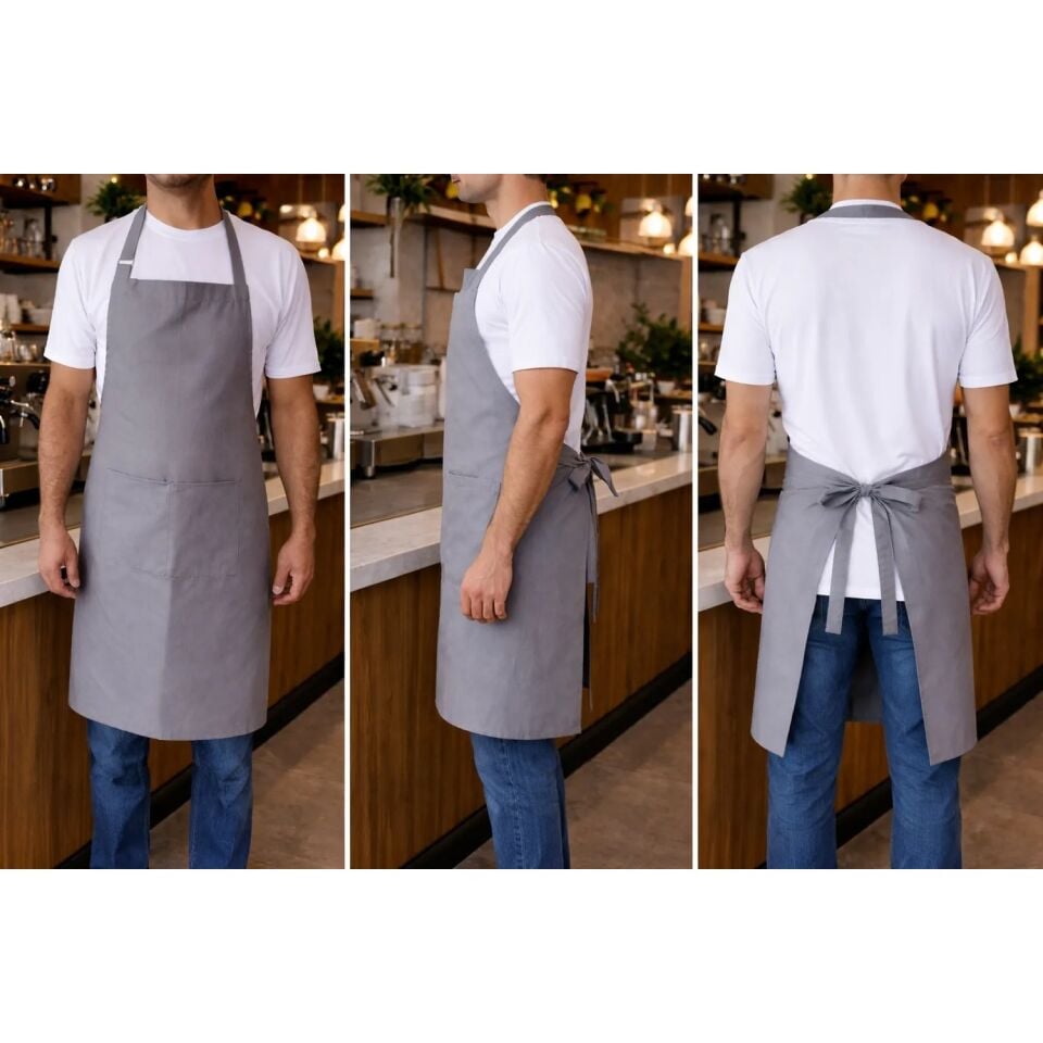 Dery Collection Mutfak Önlüğü Gri ayar askılı leke ve sıvı itici