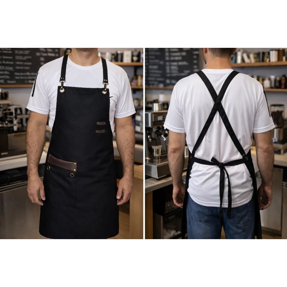 Dery Collection Siyah Cafe Barista Berber Kuaför Kasap leke ve sıvı itici Mutfak Önlüğü