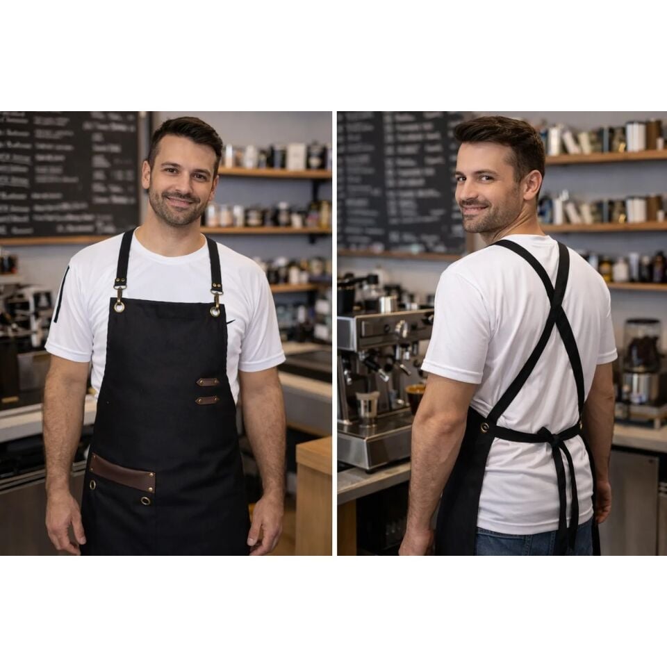 Dery Collection Siyah Cafe Barista Berber Kuaför Kasap leke ve sıvı itici Mutfak Önlüğü