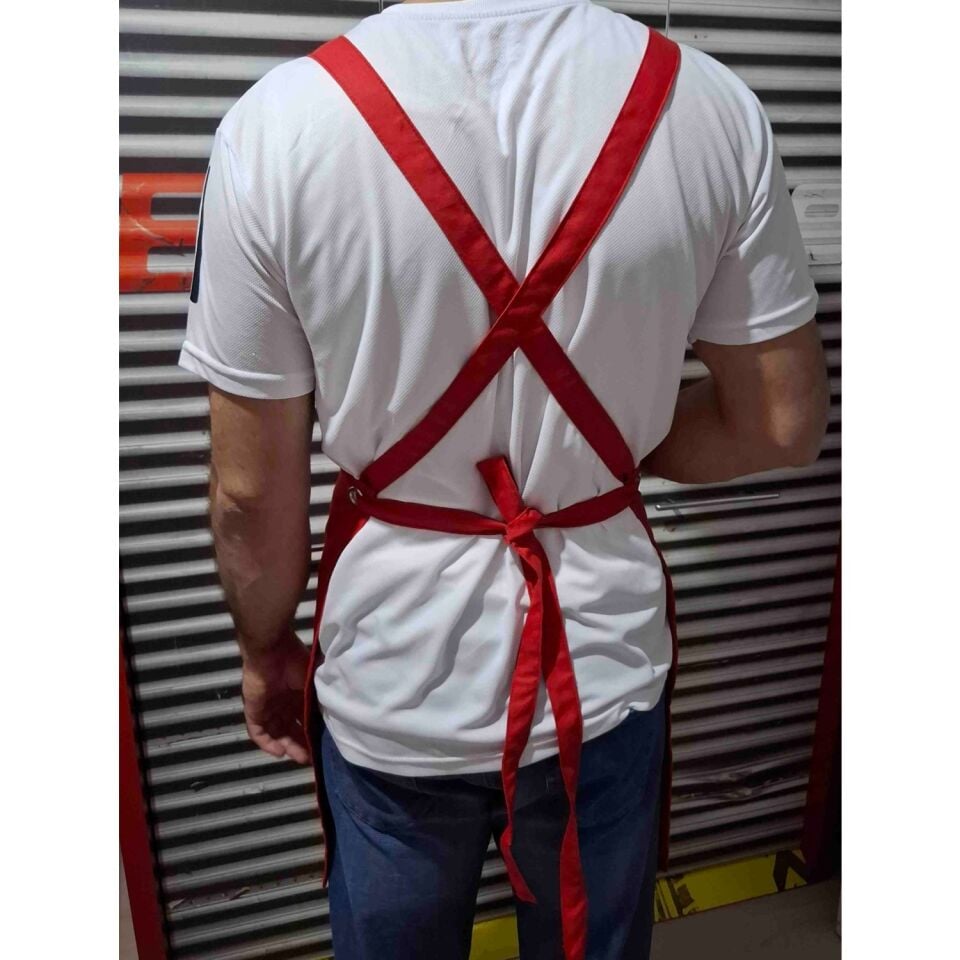 Dery Collection Mutfak Önlüğü Kırmızı Çapraz Askılı Kuşgözlü leke ve sıvı itici