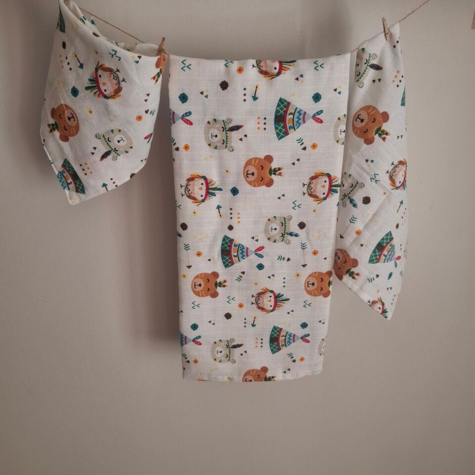 Dery Collection 2 Takım Müslin Örtü Ağız Bezi Salya Önlüğü